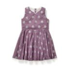 Girls Printed 100%Organic Cotton Festive Summer Frock with Silver glitter-Purple