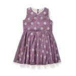 Girls Printed 100%Organic Cotton Festive Summer Frock with Silver glitter-Purple