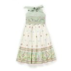 Girls Printed 100%Organic Cotton Festive Skirt with Haulter neck blouse and shaded Dupatta- White and Light Green - Image 3