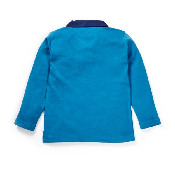 Boys Embroidered 100% Organic Cotton Collar T-shirt with Giraffe applique- Teal - Image 3
