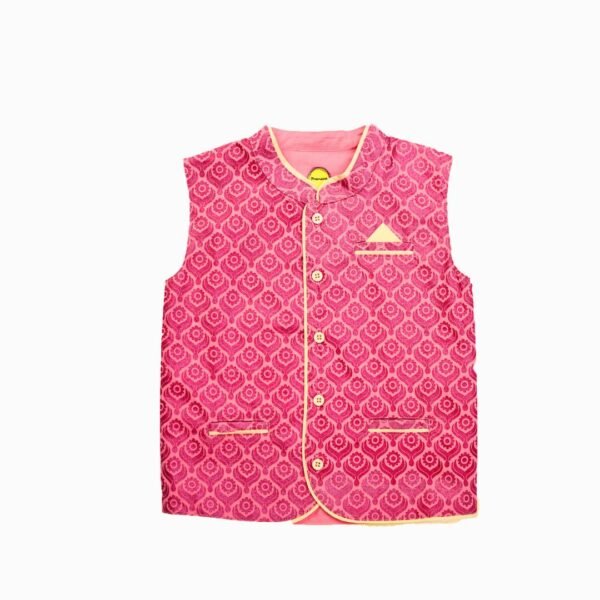 Boys Printed 100% Organic Cotton Ethnic designed Front Opening Cotton Jacket-Pink - Image 2