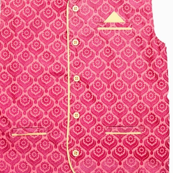 Boys Printed 100% Organic Cotton Ethnic designed Front Opening Cotton Jacket-Pink - Image 4