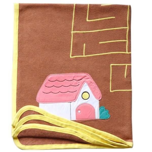 Unisex  Embroidered 100% Organic Cotton warm Baby Blanket with Puzzle on it-Brown - Image 1