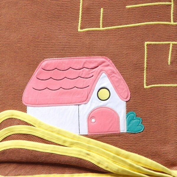 Unisex  Embroidered 100% Organic Cotton warm Baby Blanket with Puzzle on it-Brown - Image 2