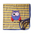Unisex  Embroidered 100%Organic Cotton stripes Owl Graphic warm Baby Blanket-Grey and Yellow