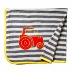 Unisex  100%Organic Cotton stripes Tractor Embroidered warm Baby Blanket-Grey and White