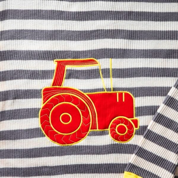 Unisex  100%Organic Cotton stripes Tractor Embroidered warm Baby Blanket-Grey and White - Image 2