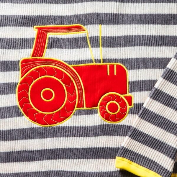 Unisex  100%Organic Cotton stripes Tractor Embroidered warm Baby Blanket-Grey and White - Image 3
