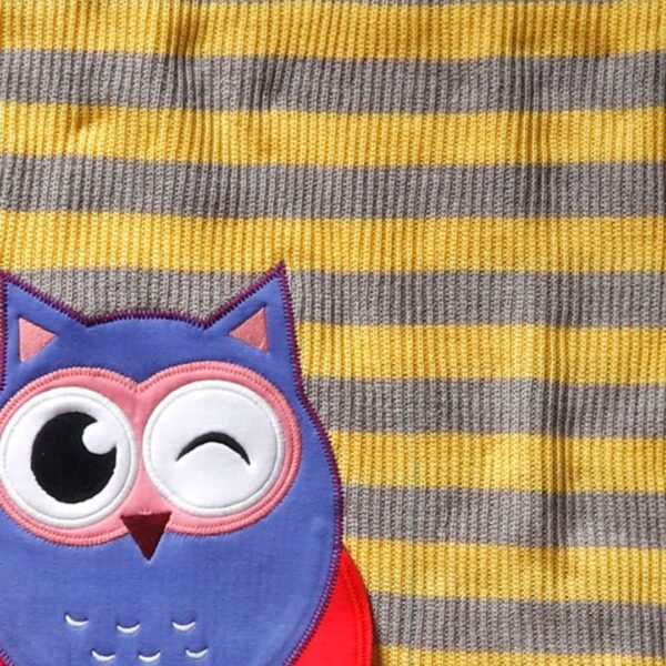 Unisex  Embroidered 100%Organic Cotton stripes Owl Graphic warm Baby Blanket-Grey and Yellow - Image 3