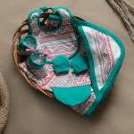 Unisex Printed 100%Organic Cotton Zulu pattern Newborn baby Gift Set Pack of 5-White,Green