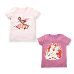 Girls Printed 100%Organic Cotton Unicorn Deer Graphics Round Neck Tee pack of 2-Purple and Light Pink