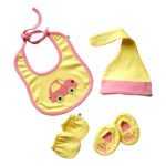Unisex Printed 100%Organic Cotton Car printed Newborn Baby Gift set pack of 4 - Yellow