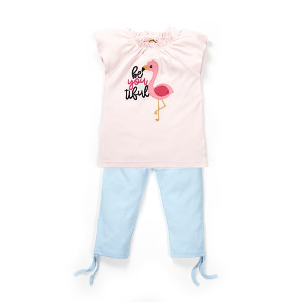 Girls Graphic Printed 100%Organic Cotton long Top With Leggings Set-Baby pink - Image 1
