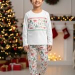 Pranava 100% Organic Cotton Unisex Christmas Printed Full Sleeve T-Shirt & Pant Set – White