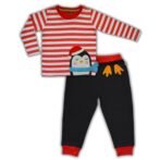 Pranava 100% Organic Unisex Red LS tee & Navy pant with Festive Penguin Graphics