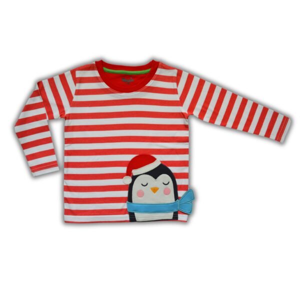 Pranava 100% Organic Unisex Red LS tee & Navy pant with Festive Penguin Graphics - Image 6