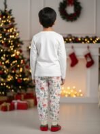 Pranava 100% Organic Cotton Unisex Christmas Printed Full Sleeve T-Shirt & Pant Set – White - Image 2