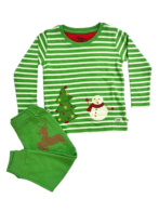 Pranava 100% Organic Unisex Green set of Snowman tee and Raindeer emb Pant. - Image 2