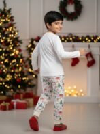 Pranava 100% Organic Cotton Unisex Christmas Printed Full Sleeve T-Shirt & Pant Set – White - Image 4