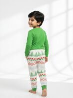 Pranava 100% Organic Cotton Full Sleeve Xmas Printed T-shirt and Pant Set - White & Green - Image 3