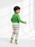 Pranava 100% Organic Cotton Full Sleeve Xmas Printed T-shirt and Pant Set - White & Green - Image 2