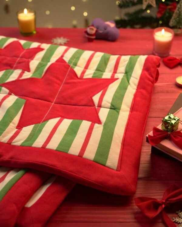 WhatsApp Image 2023-12-20 at 7.13.04 PM(1) Unisex Kids Organic Cotton Winter Quilts with festive Xmas Star patch work - Image 1