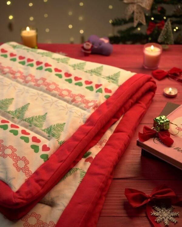 Pranava 100% Organic Quilted Blankets with Santa theme Graphics - Image 1