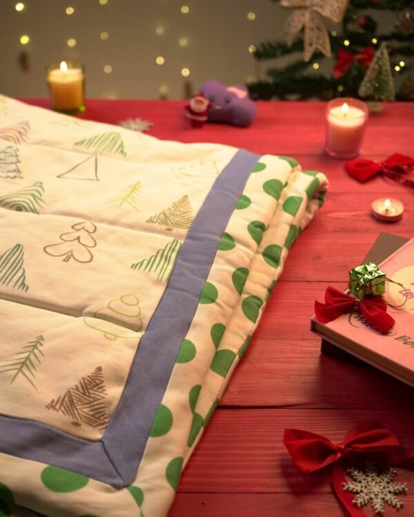 Unisex Kids Organic Cotton Winter Quilts with festive Xmas  Christmas tree print - Image 1