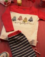 Unisex 100% organic soft Red full Sleeve Tee & Pant set with Xmas Tree print