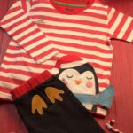 Pranava 100% Organic Unisex Red LS tee & Navy pant with Festive Penguin Graphics