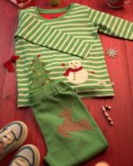 Pranava 100% Organic Unisex Green set of Snowman tee and Raindeer emb Pant.