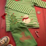Pranava 100% Organic Unisex Green set of Snowman tee and Raindeer emb Pant.