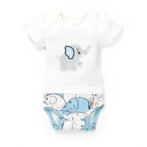 Boys Graphic Printed 100%Organic Cotton Half Sleeves Bodysuit with Elephant print-White