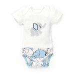 Boys Graphic Printed 100%Organic Cotton Half Sleeves Bodysuit with Elephant print-White