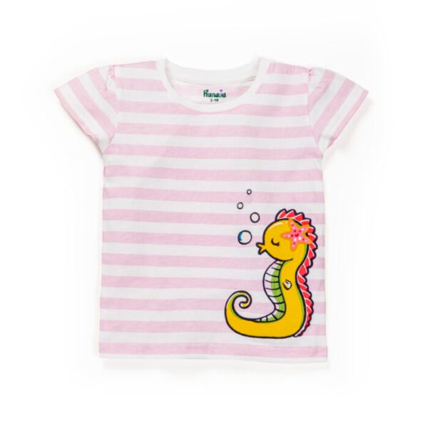 Kids Girls Striped 100% Organic Cotton Top - Pink and White - Image 2