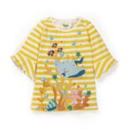 Girls Striped Embroidered 100%Organic Cotton A-Line dress - Yellow and White - Image 2