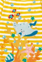 Girls Striped Embroidered 100%Organic Cotton  A-Line dress - Yellow and White - Image 4