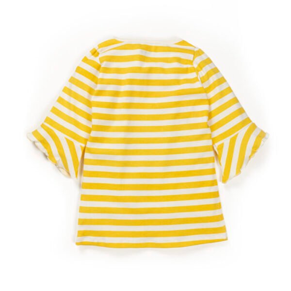 Girls Striped Embroidered 100%Organic Cotton  A-Line dress - Yellow and White - Image 3
