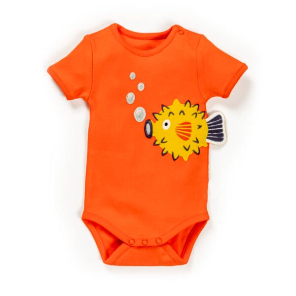 Unisex Graphic Printed 100% Organic Cotton Bodysuit - Orange Red and Yellow - Image 2