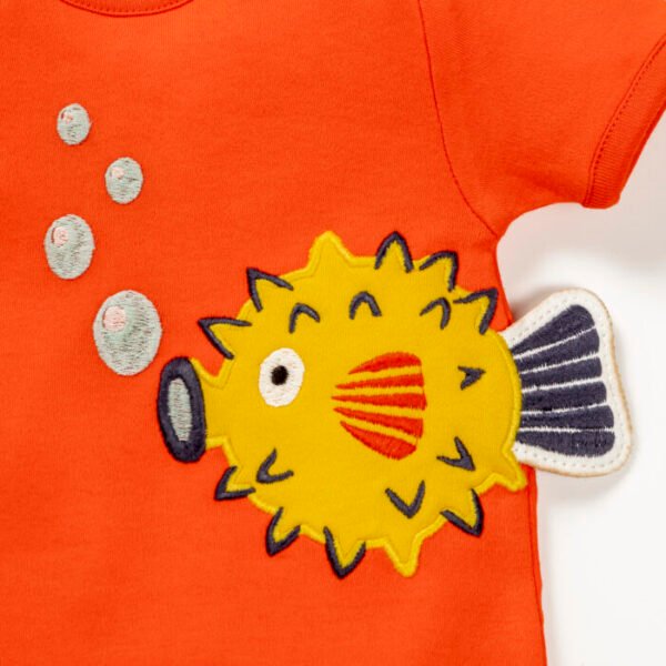 Unisex Graphic Printed 100% Organic Cotton Bodysuit - Orange Red and Yellow - Image 6