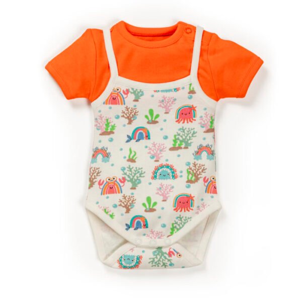 Unisex Printed 100% Organic cotton Bodysuit - White and Orange - Image 2