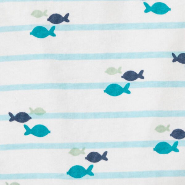 Unisex Stripes and Printed 100% Organic Cotton Bodysuit - Blue and White - Image 4