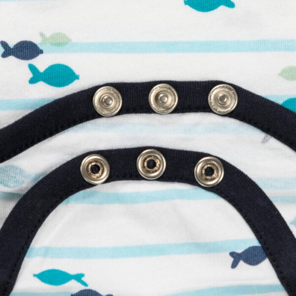 Unisex Stripes and Printed 100% Organic Cotton Bodysuit - Blue and White - Image 5