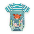 Unisex Printed 100% Organic Cotton Bodysuit- White and Blue - Image 2