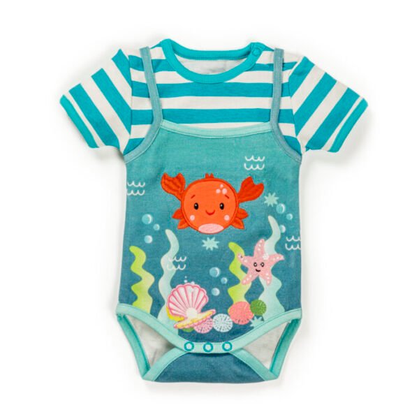 Unisex Printed 100% Organic Cotton Bodysuit- White and Blue - Image 2