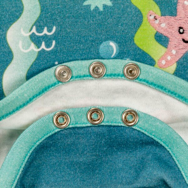 Unisex Printed 100% Organic Cotton Bodysuit- White and Blue - Image 4