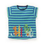 Kids Girls Stripes and Printed 100%Organic Cotton Top and Skirt Set - Navy Blue and Liberty Blue - Image 2
