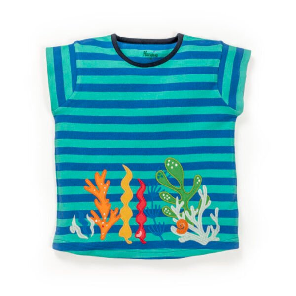 Kids Girls Stripes and Printed 100%Organic Cotton Top and Skirt Set - Navy Blue and Liberty Blue - Image 2