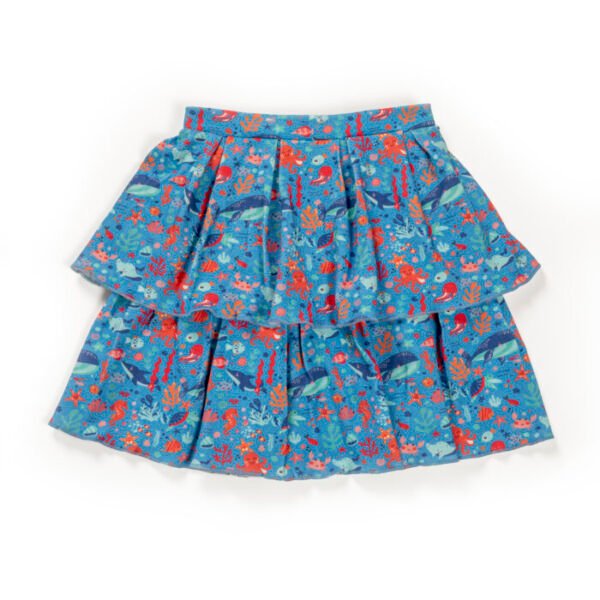 Kids Girls Stripes and Printed 100%Organic Cotton Top and Skirt Set - Navy Blue and Liberty Blue - Image 5