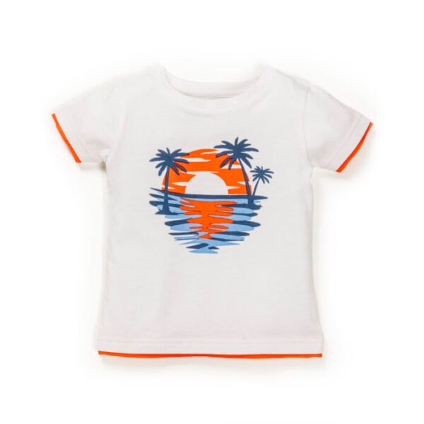 Kids Boys Printed 100%Organic Cotton T- Shirt - White and Blue - Image 2